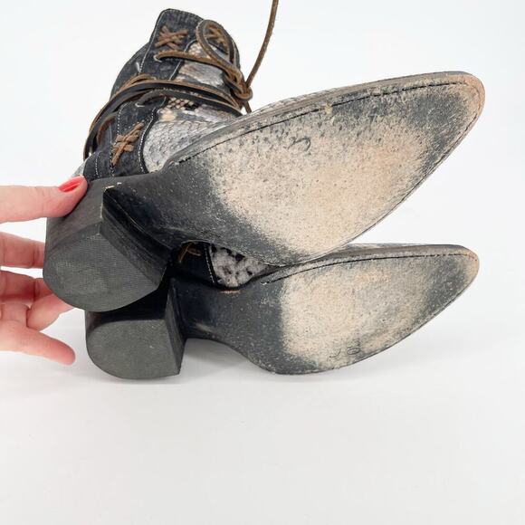 Old Gringo Yippee Ki Yay Brown Black Evant Snakeskin Western Cowgirl Bootie sz 7 - Picture 8 of 10